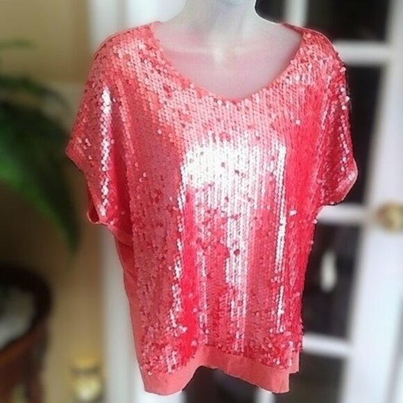 Coldwater Creek Tops - Spectacular Coral Pink Sequined Top NWT S/M